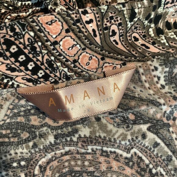 Amana Brown Peach Textured Paisley V Neck Blouse Top 2X - Picture 6 of 6